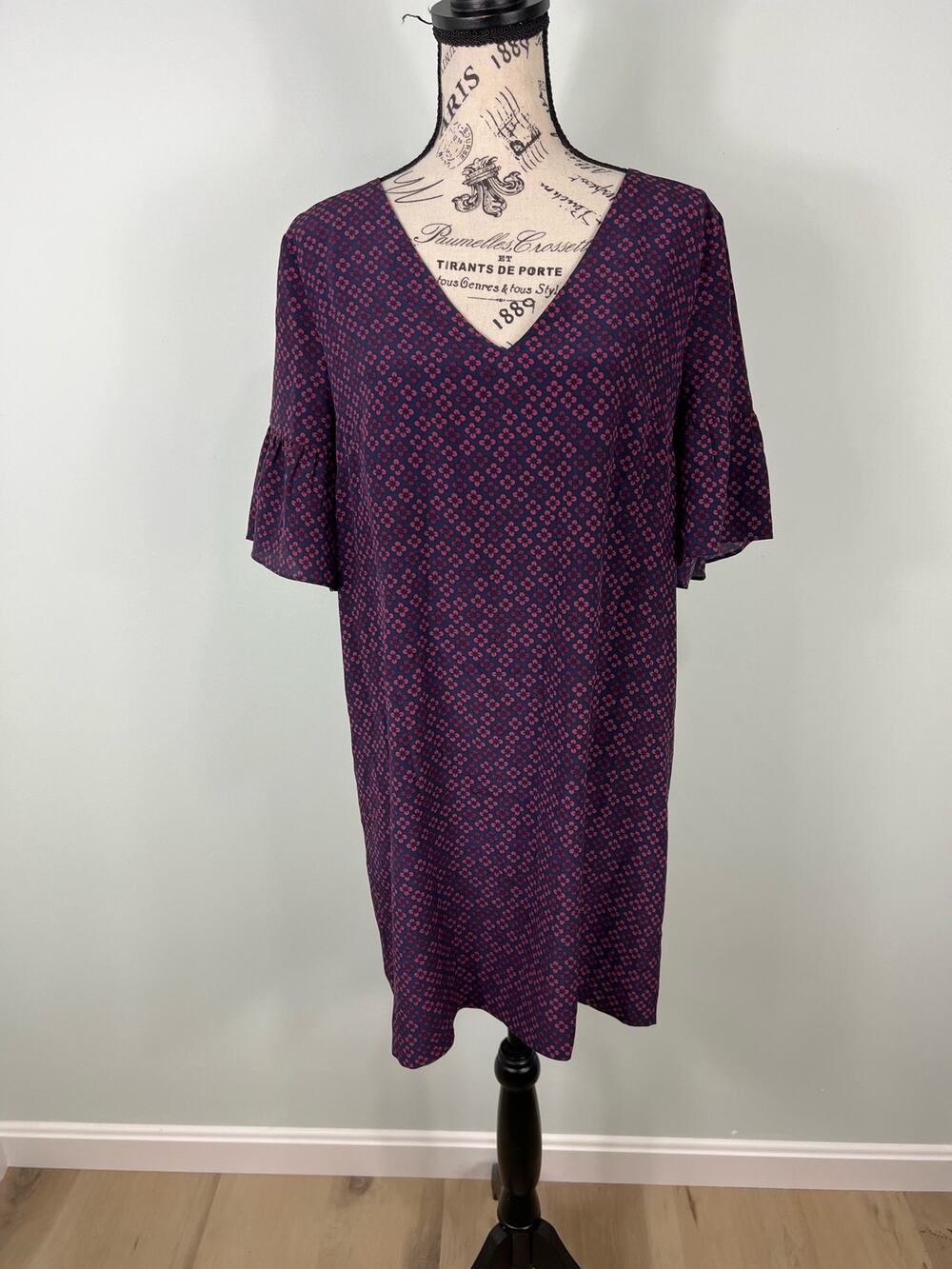 Madewell 100% Silk Pink and Blue Floral short sleeve mini Dress